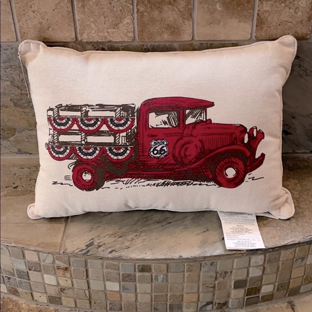 Buffalo Check Red Truck Pillow Route 66